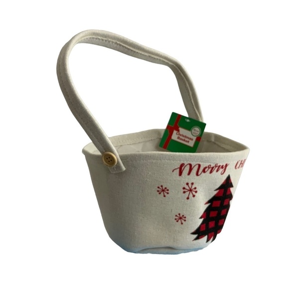 Simply Holiday Canvas Christmas Basket Lined Tote Buffalo Check Plaid - Picture 8 of 14